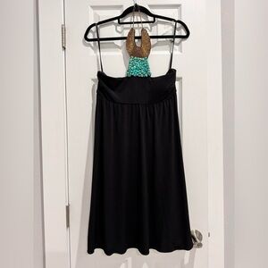 Cache Black Strapless Maxi Dress with Turquoise Beaded Detail